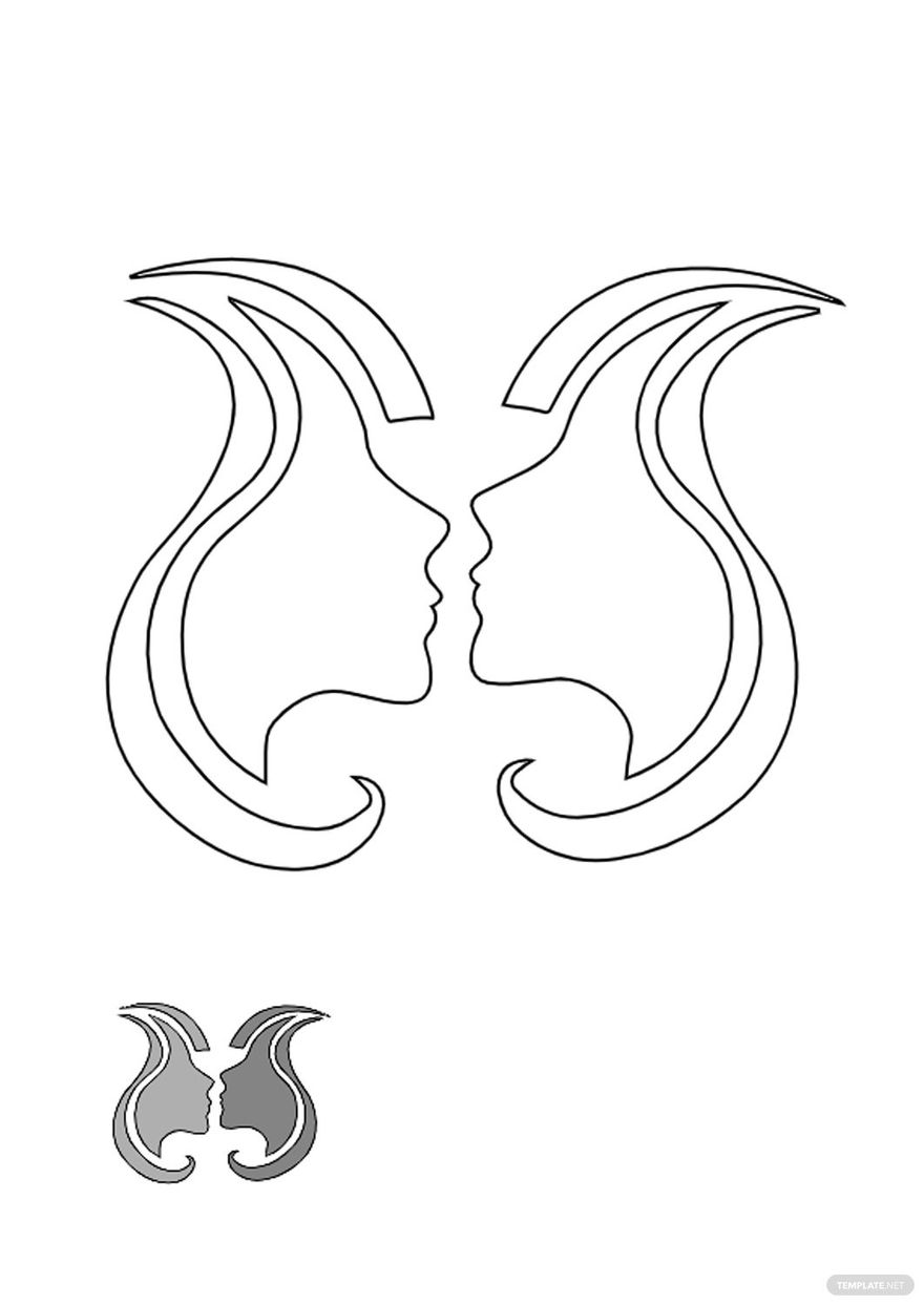 Free silver gemini symbol coloring page