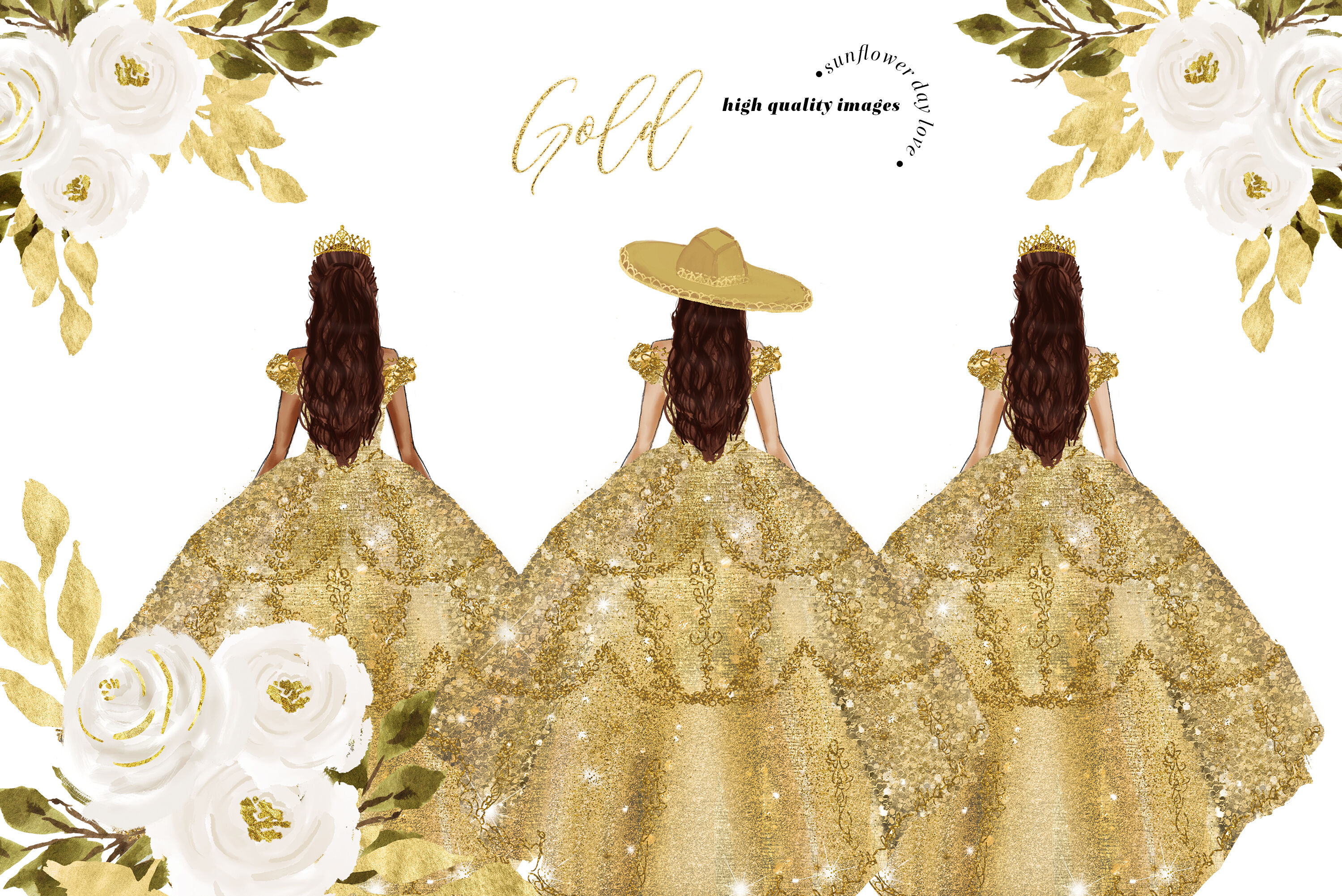 Gold princess dresses quinceanera clipart white gold flowers by sunflower day love