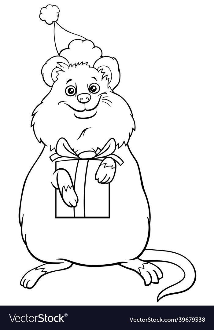 Cartoon quokka on christmas time coloring book vector image