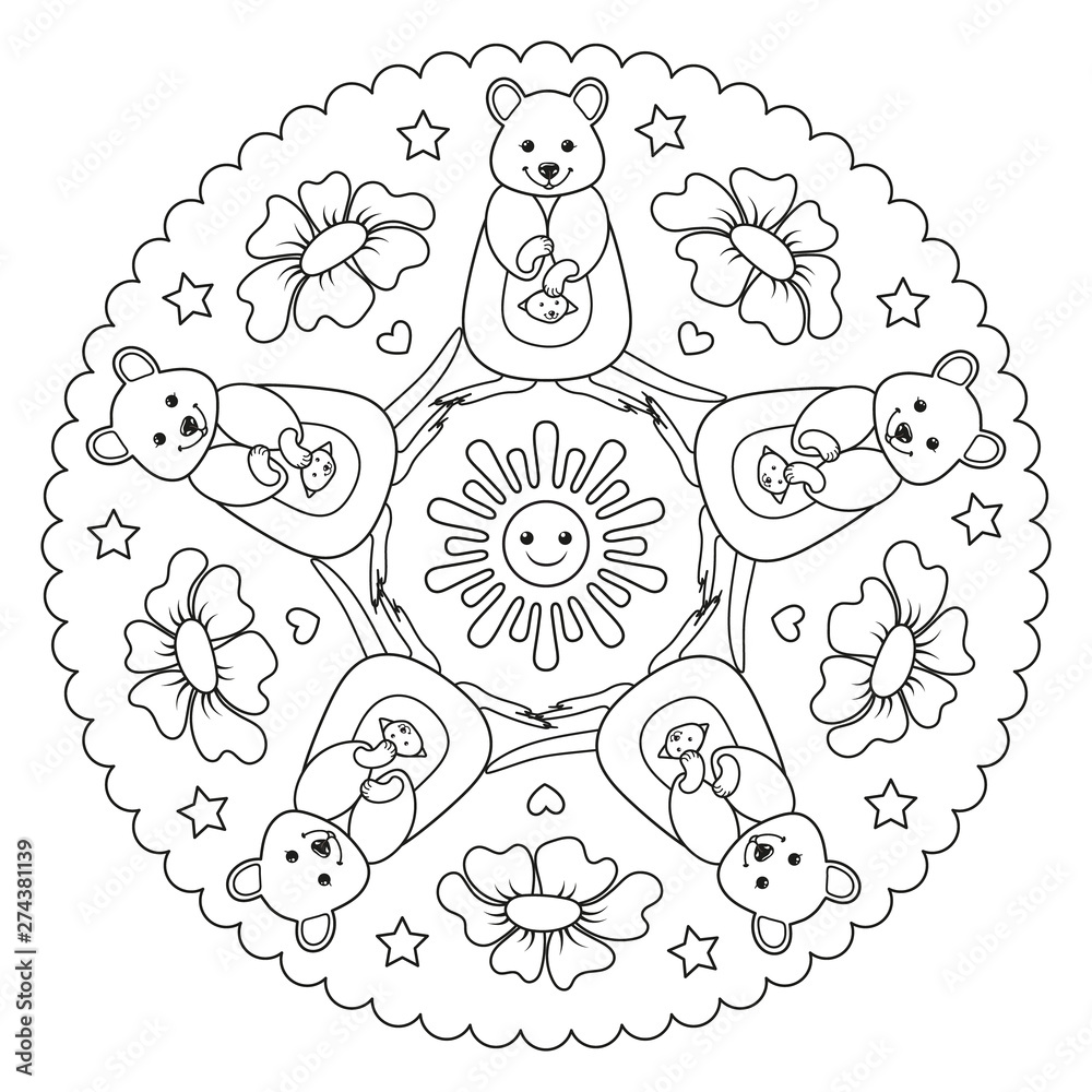 Coloring page mandala with a quokka australian animal vector illustration vector