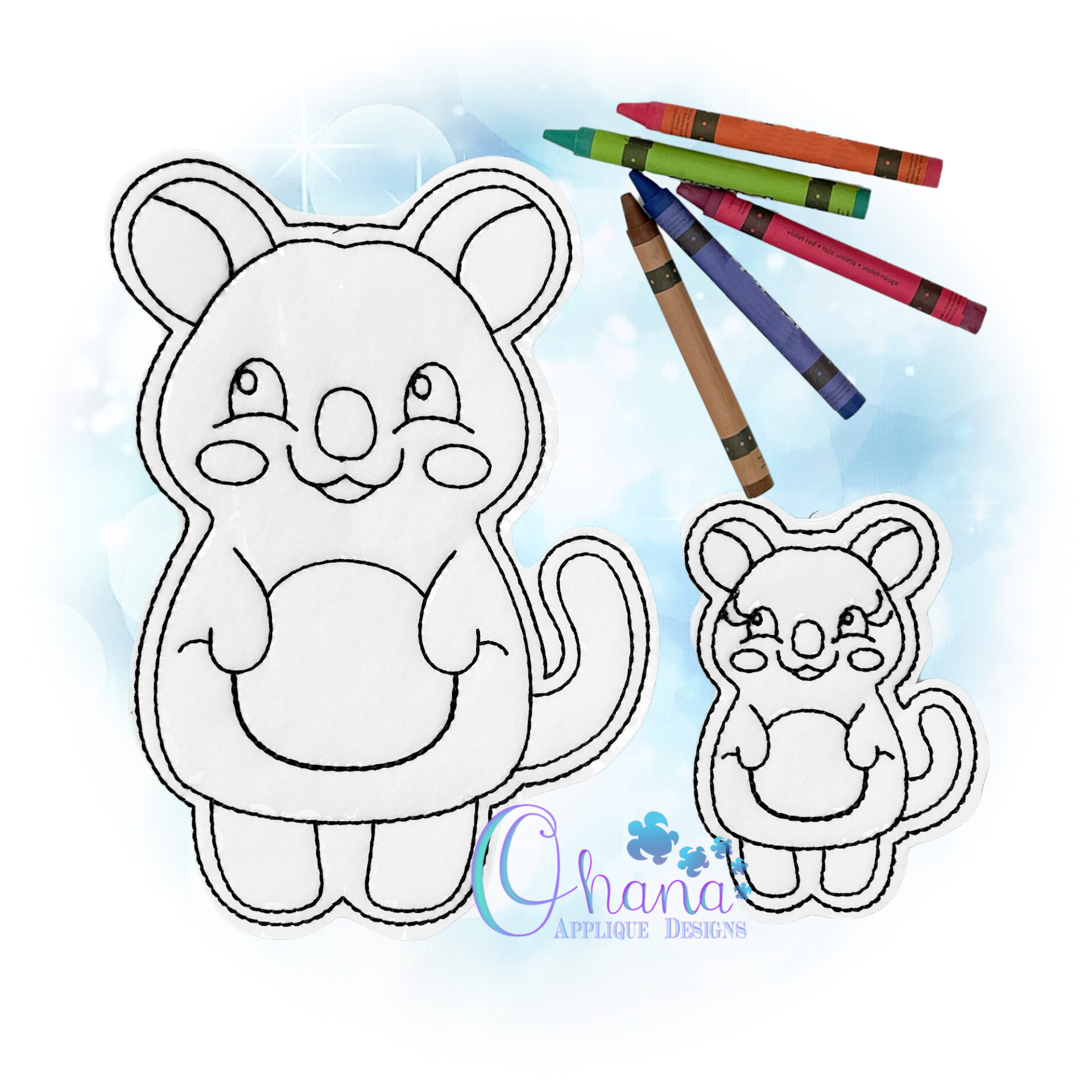 Quokka flat coloring doll embroidery design