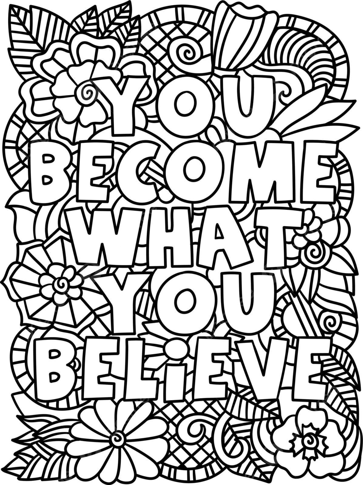 Motivational floral quote coloring page for adults quote phrase adult coloring vector quote phrase adult coloring png and vector with transparent background for free download