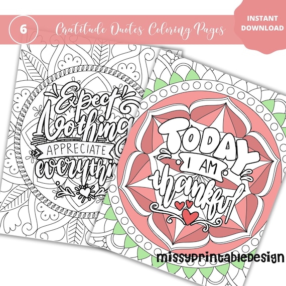 Gratitude coloring pages adult coloring pages mandala coloring pages gratitude quotes wall art instant download by missy printable design llc catch my party