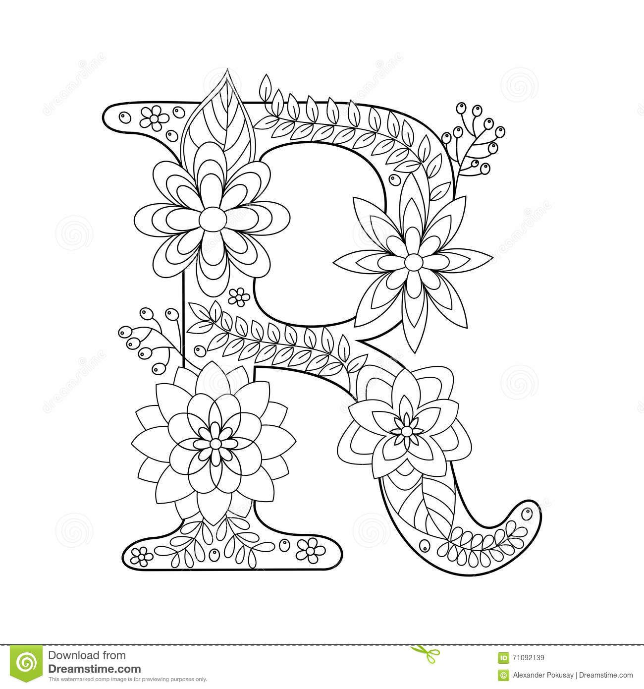 Letter r coloring book for adults vector stock vector