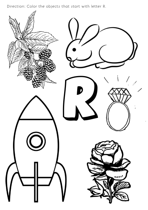 Coloring page for kids letter r template