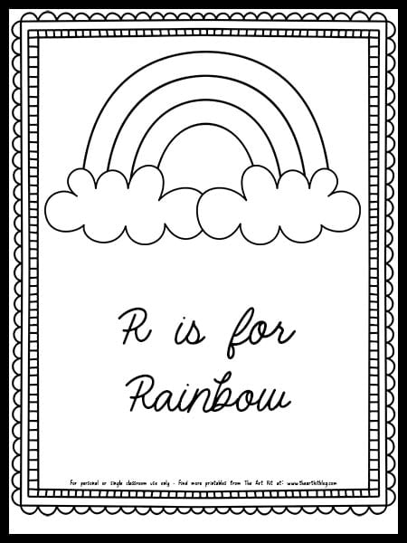 Cute free printable â r is for rainbow coloring page fancy font â the art kit