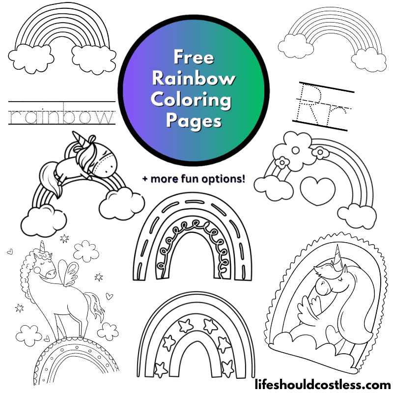 Rainbow coloring pages free printable pdf templates
