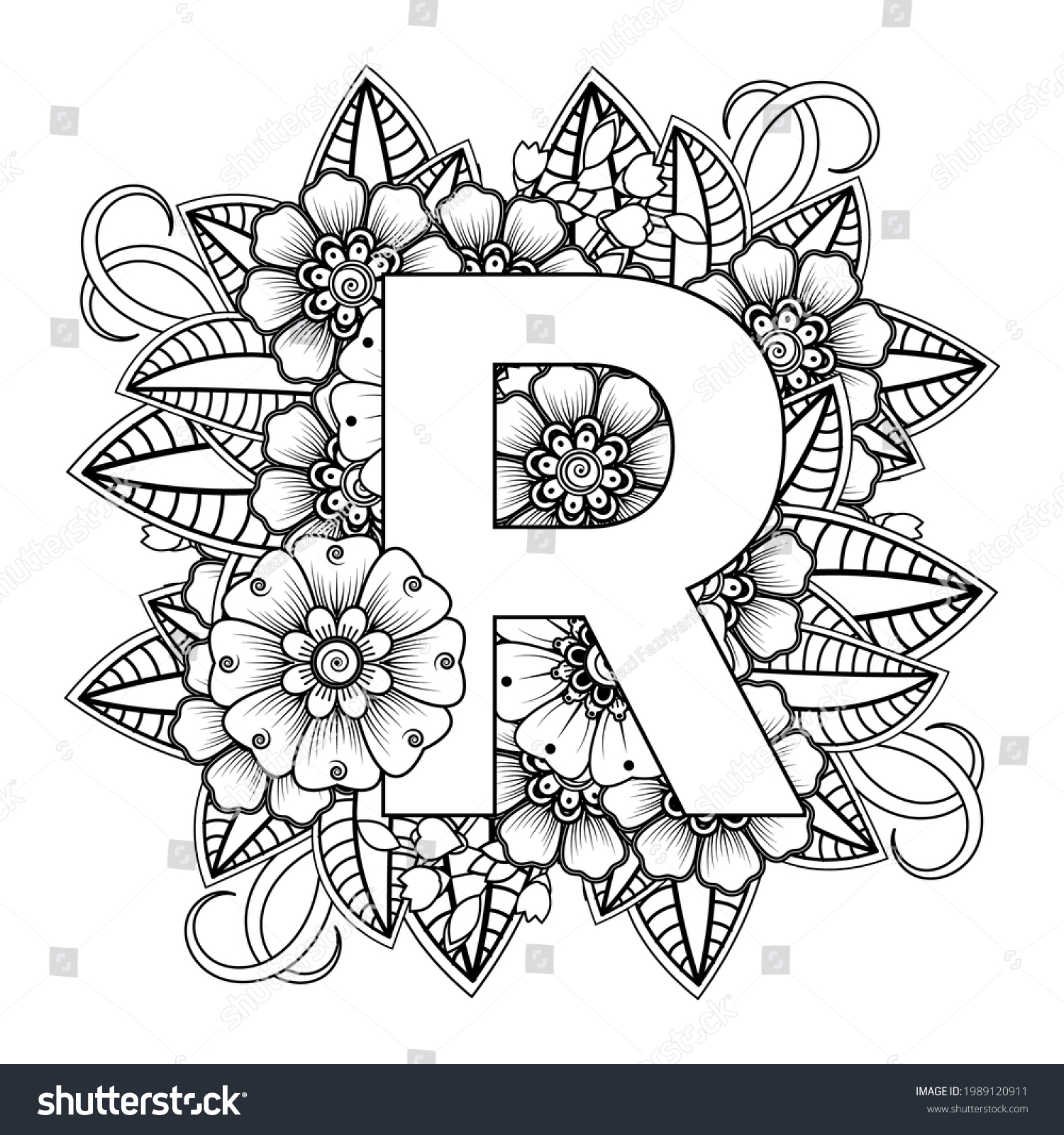 Letter r mehndi flower decorative ornament stock vector royalty free