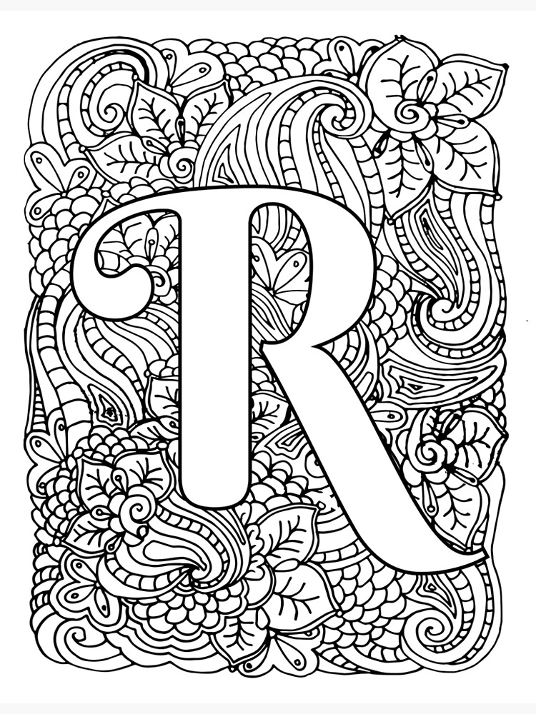 Adult coloring page monogram letter r photographic print for sale by mamasweetea