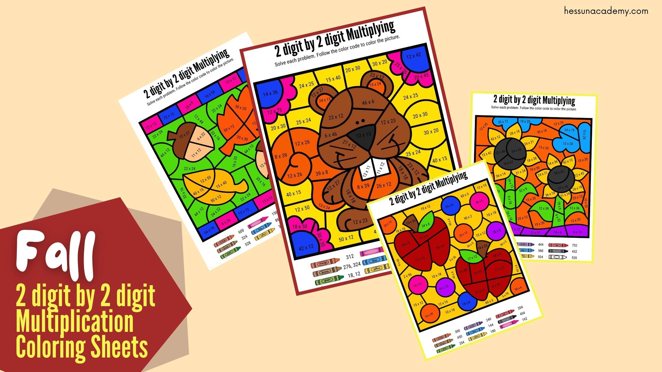 Free digit by digit fall multiplication coloring sheets