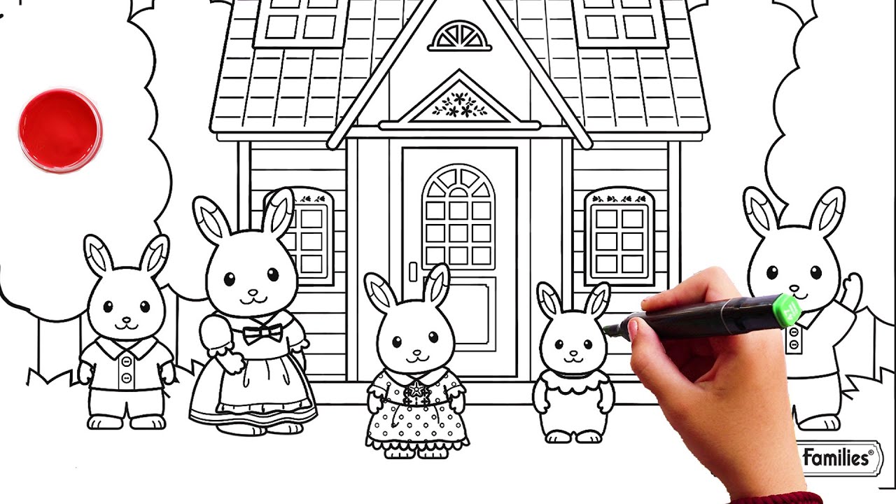 Coloring and drawing rabbit family house garden sylvanian families jomy toy art