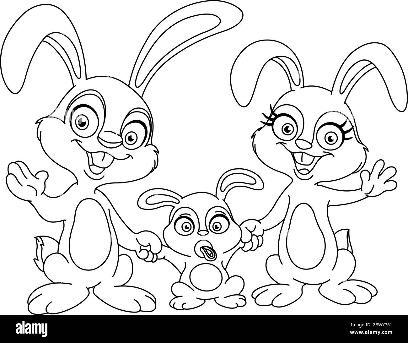Outlined bunnies family vector illustration coloring page stock vector image art