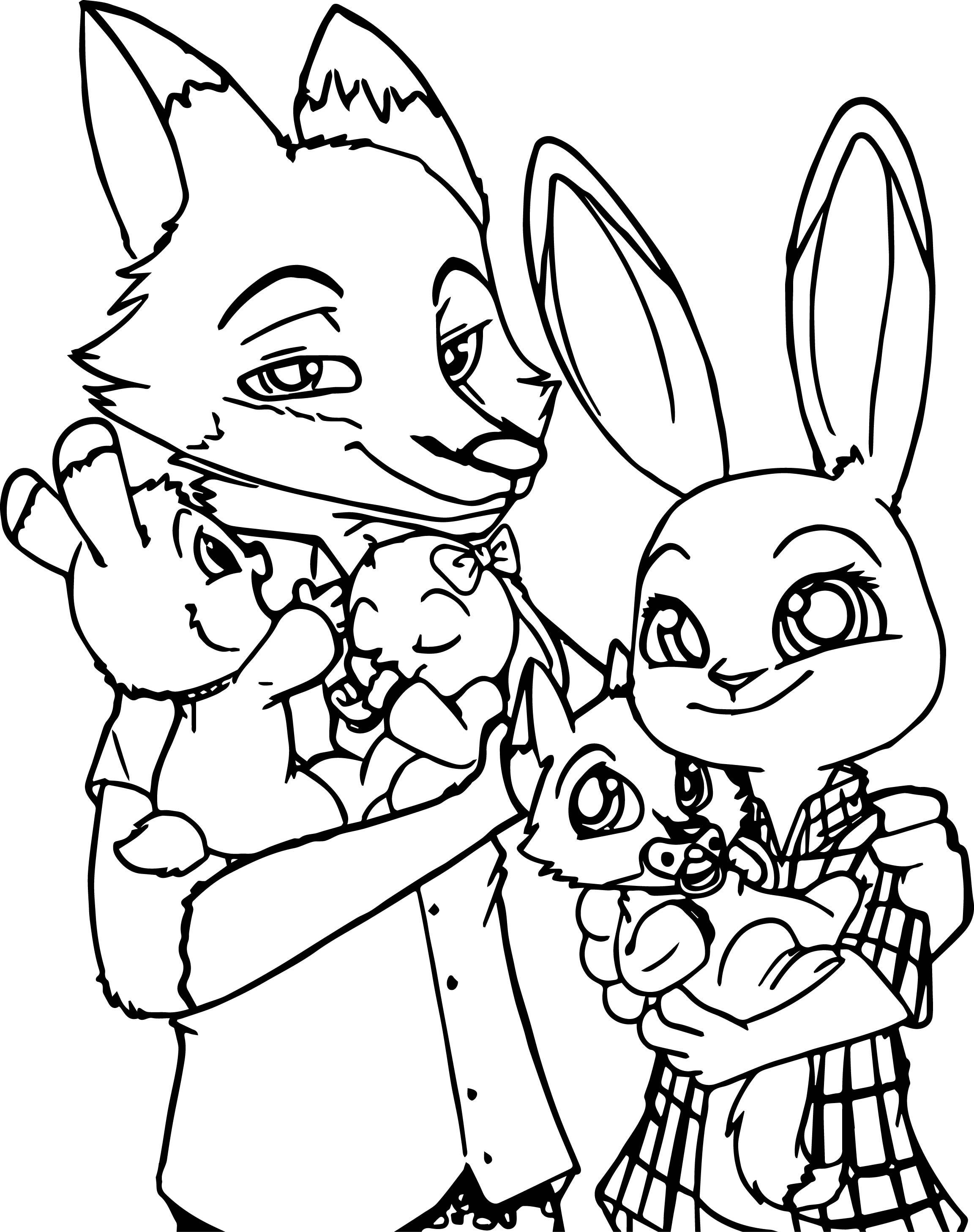 Zootopia bunny and fox family coloring page