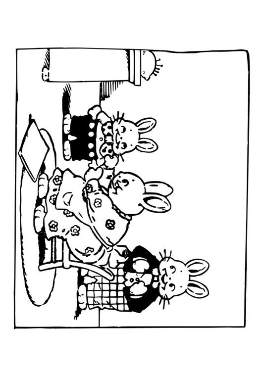 Coloring page rabbit family