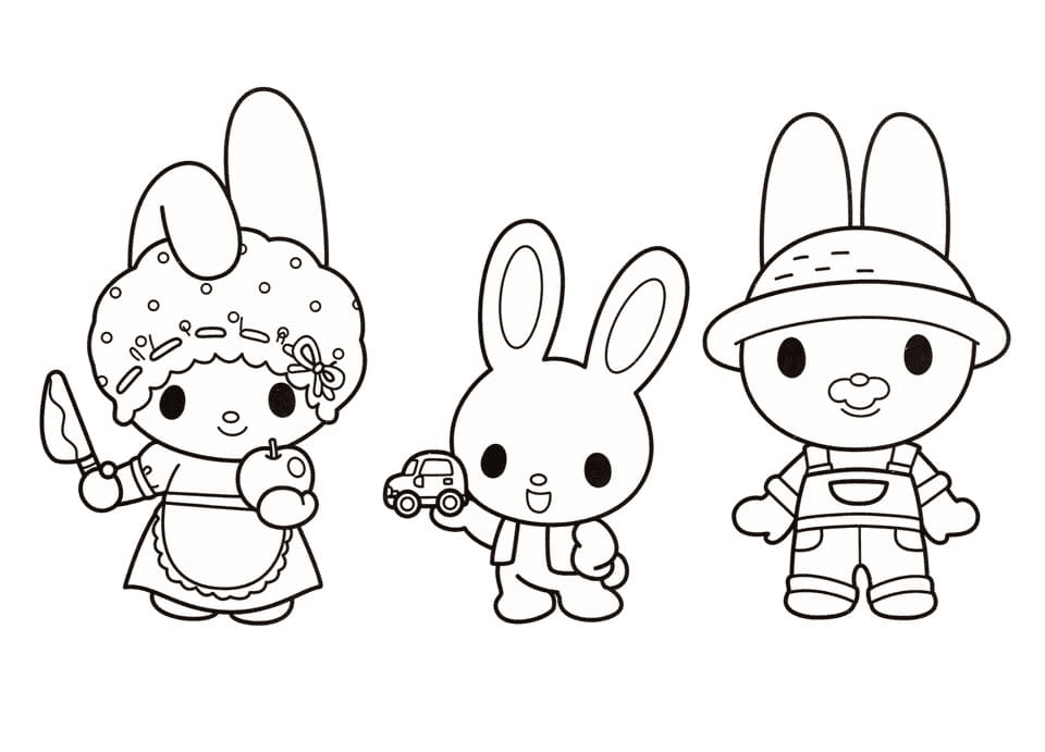 Happy rabbit family coloring page