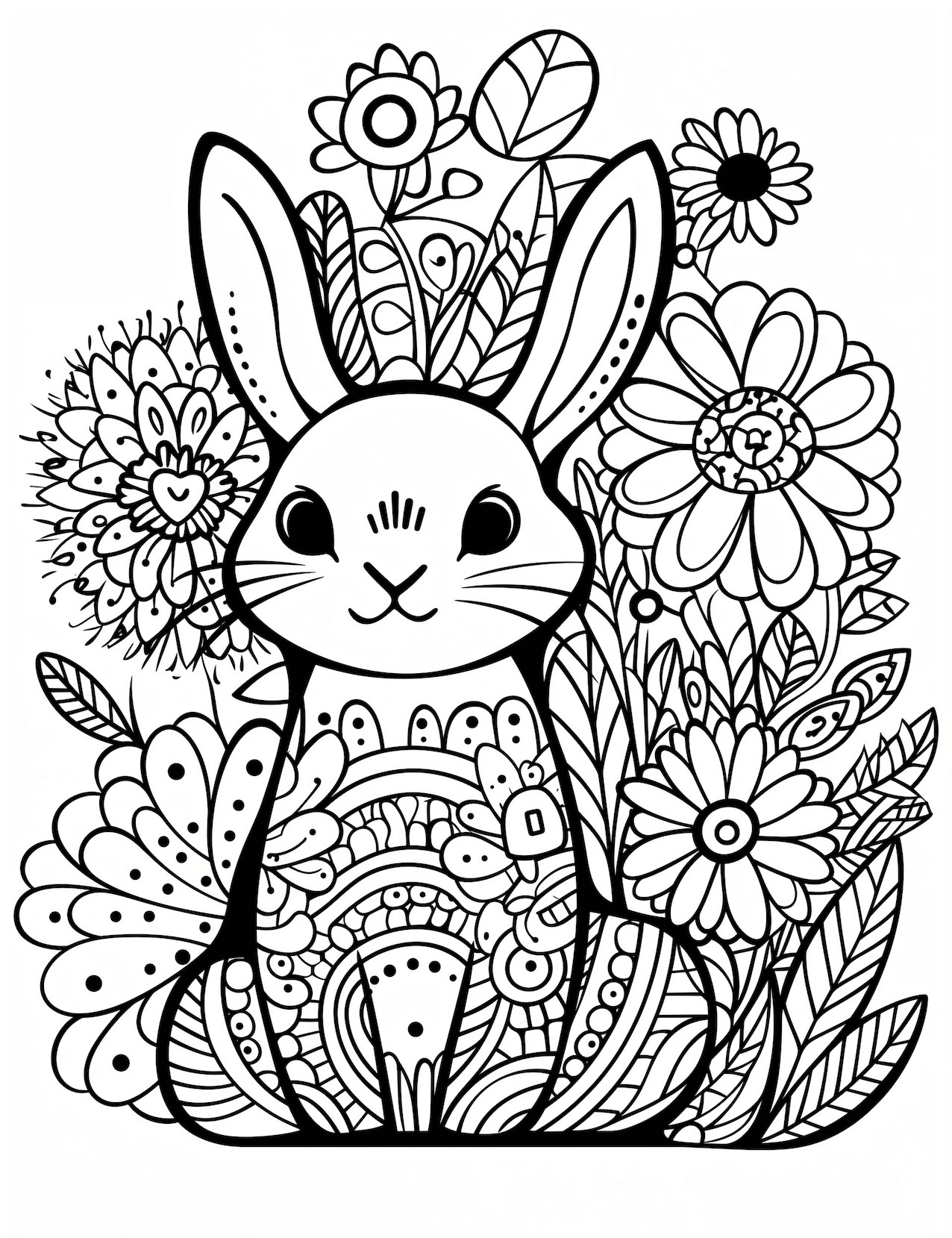Cute bunny coloring pages for kids and adults