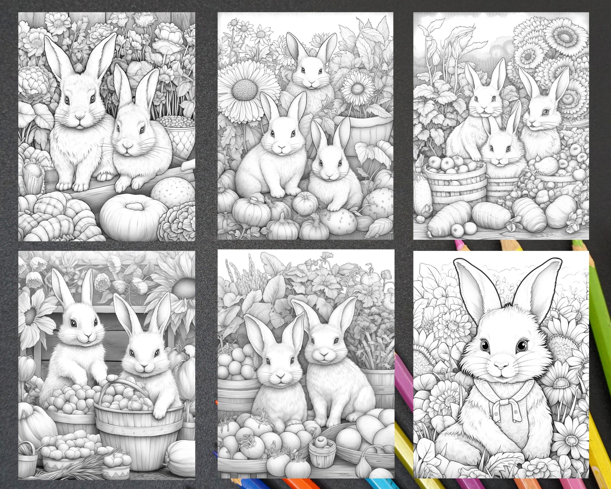 Rabbit garden grayscale coloring pages printable for adults pdf fi â coloring