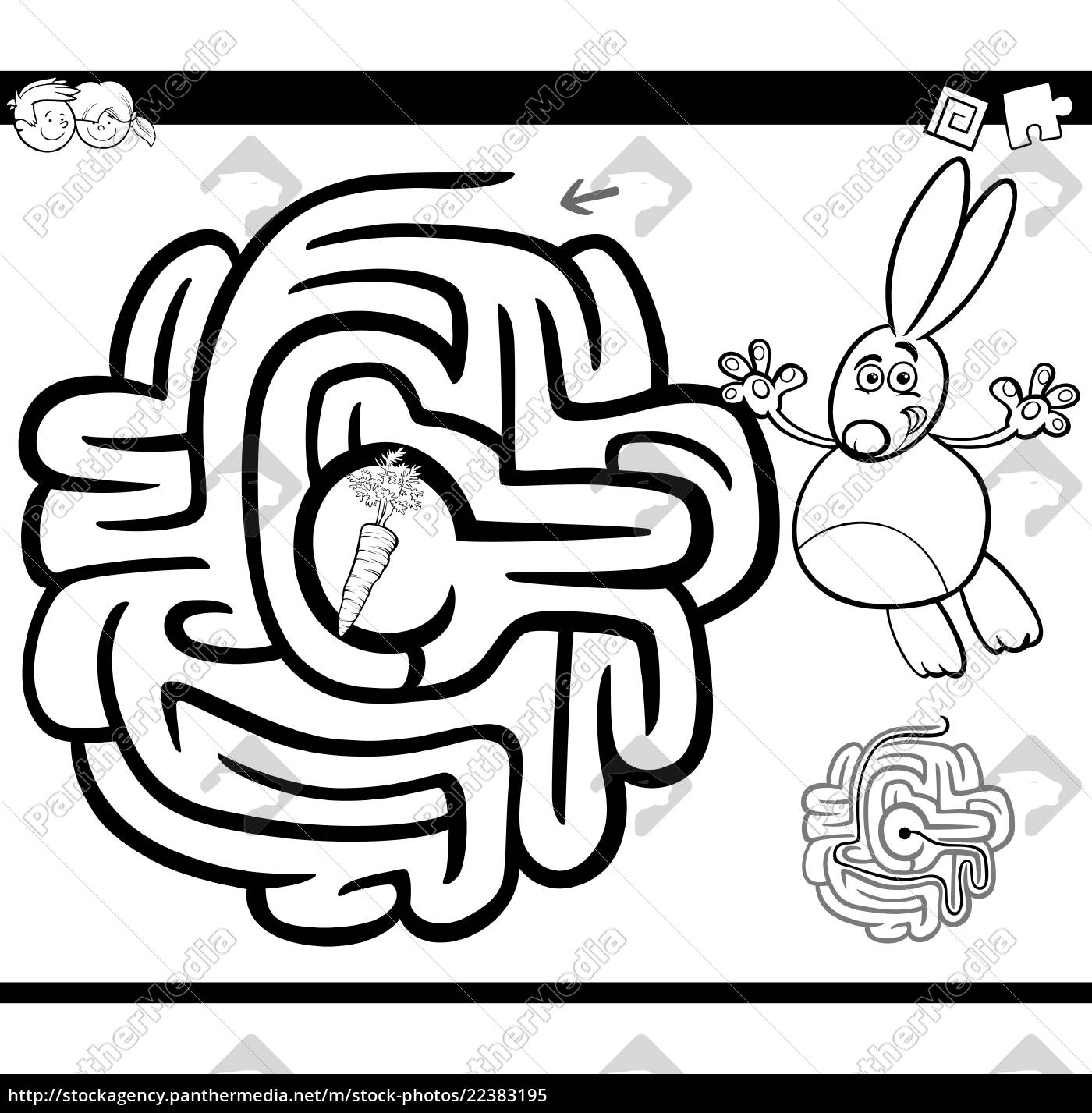 Maze with rabbit coloring page