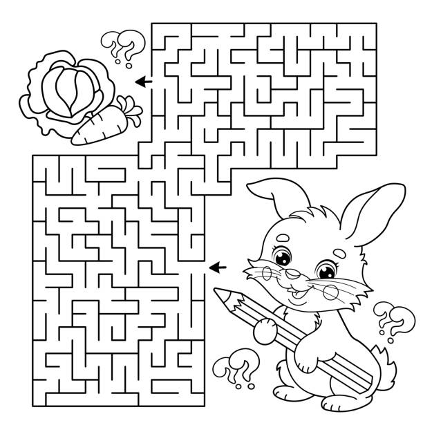 Maze puzzle for kids with rabbit and carrot labyrinth illustration stock vector royalty
