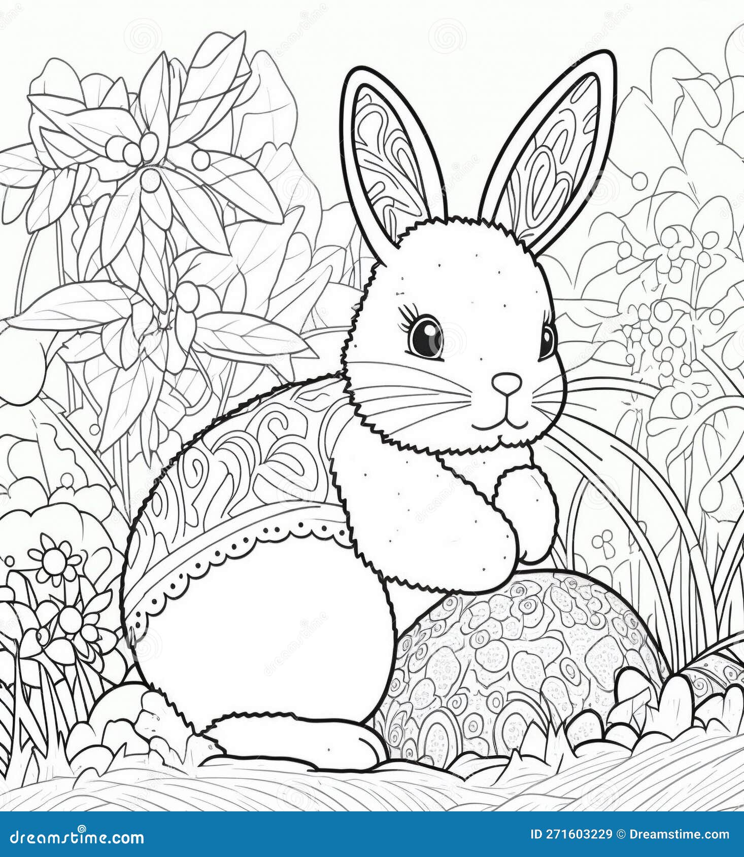 Coloring for kids printable coloring page easter school hobby portrait format drawn bunny eggs white background stock illustration