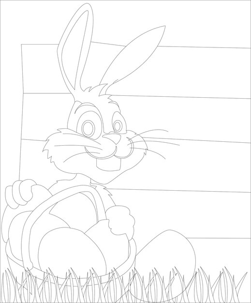 Premium vector rabbit collecting easter eggs printable coloring page for kids