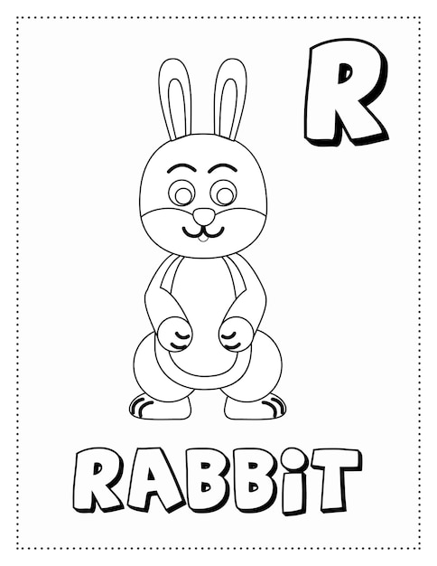 Premium vector letter r is for rabbit coloring page coloring book letter animals for kids