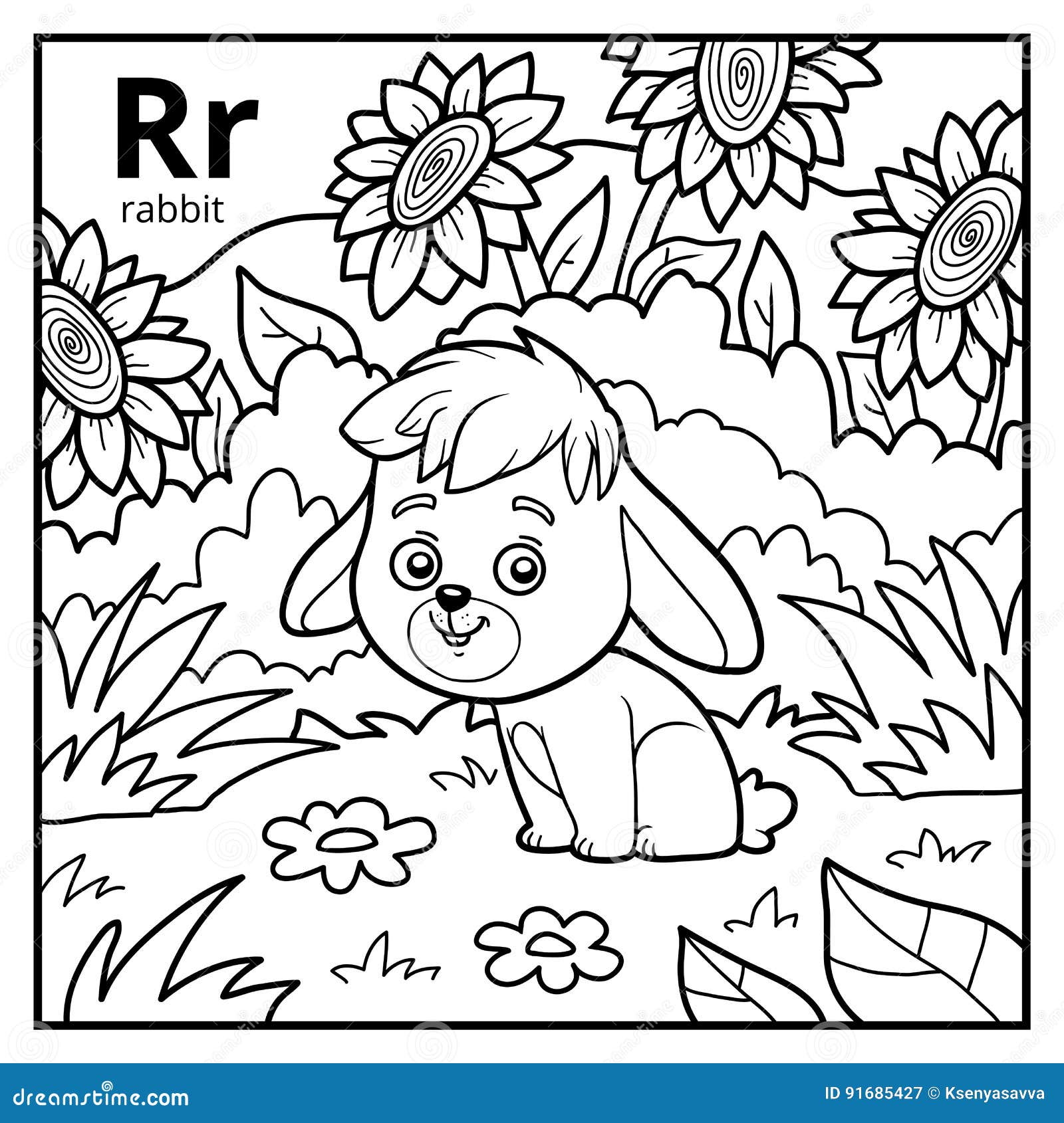 Coloring book colorless alphabet letter r rabbit stock vector