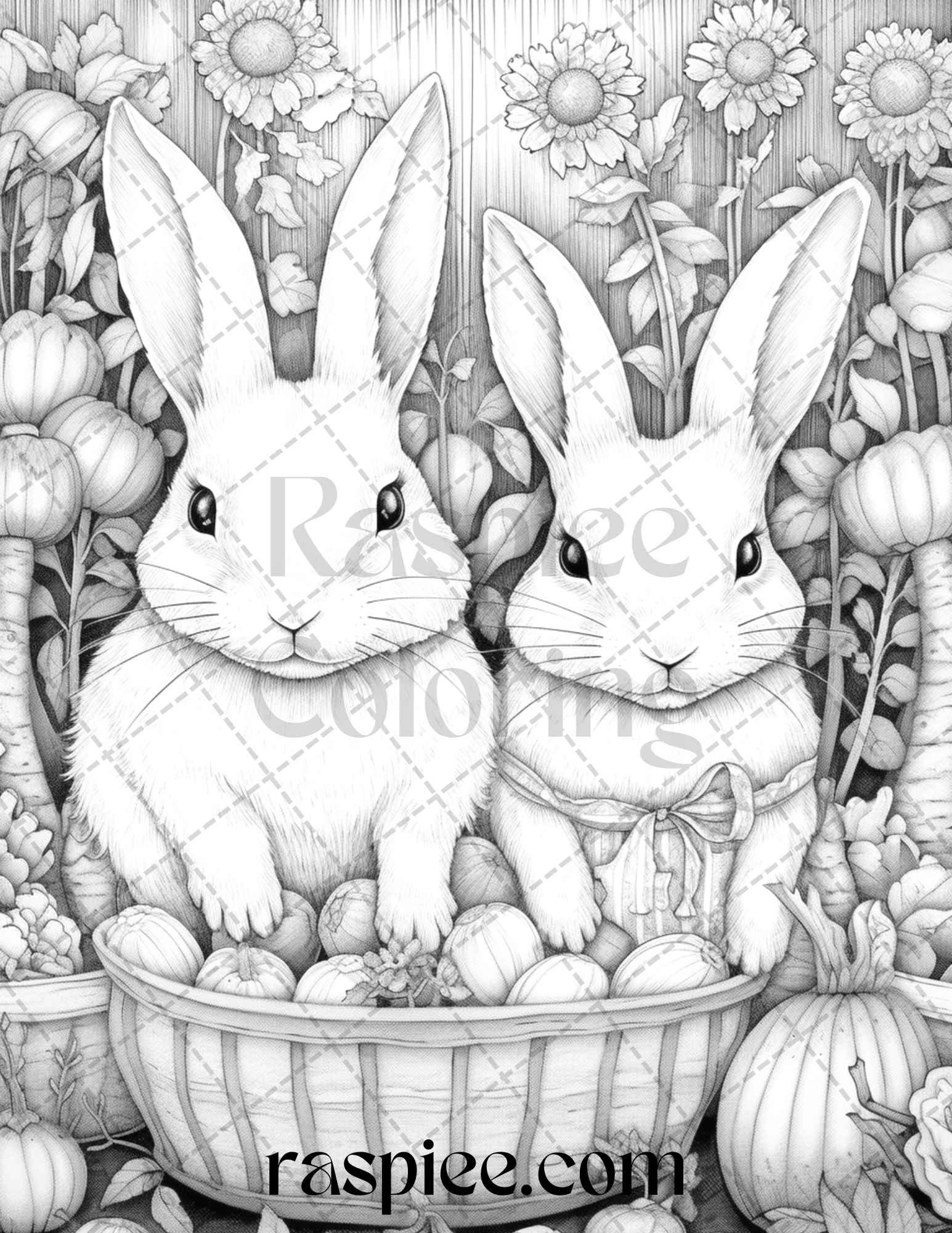 Rabbit garden grayscale coloring pages printable for adults pdf fi â coloring