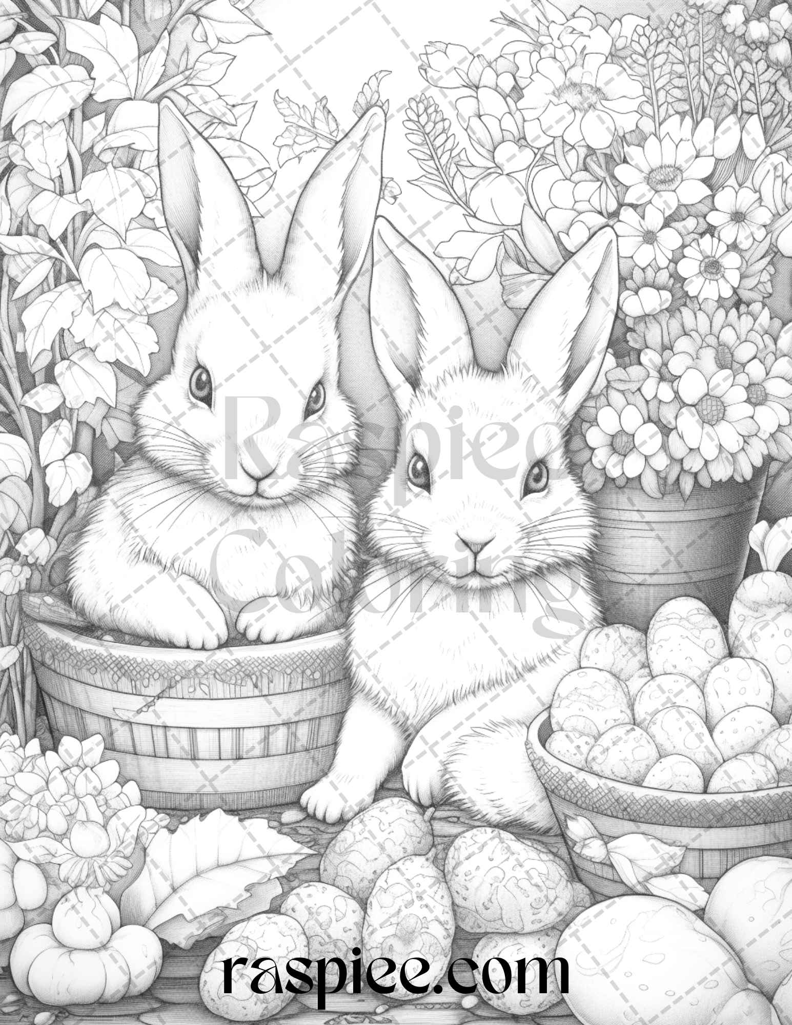 Rabbit garden grayscale coloring pages printable for adults pdf fi â coloring