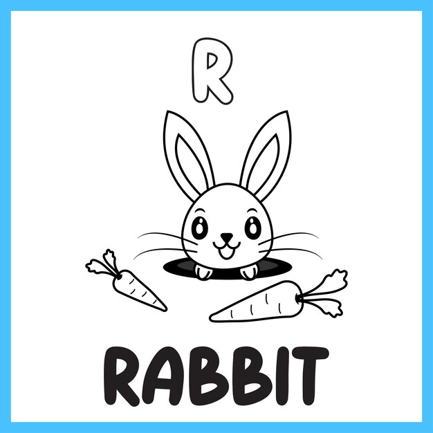 Premium vector alphabet r for rabbit coloring pages for kids worksheet