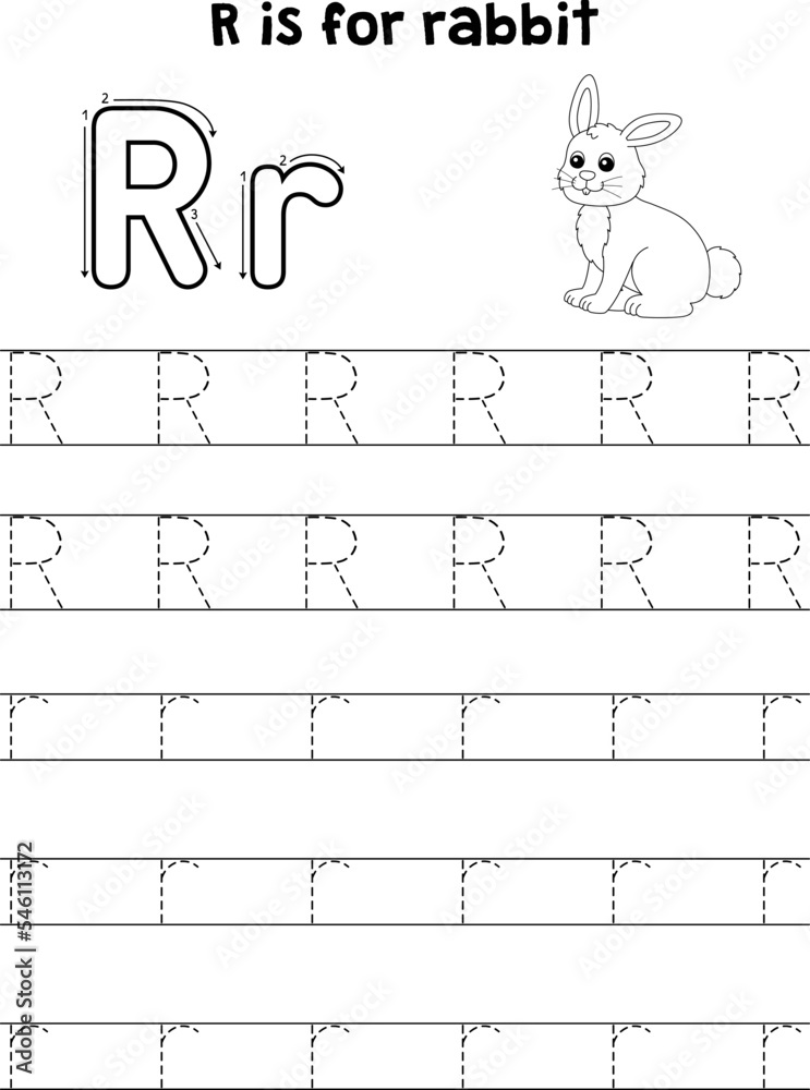 Rabbit animal tracing letter abc coloring page r vector