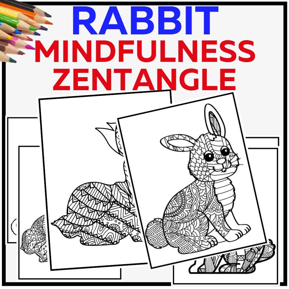 Rabbit zentangle coloring book for kidsbunnies mindfulness for stress relief made by teachers