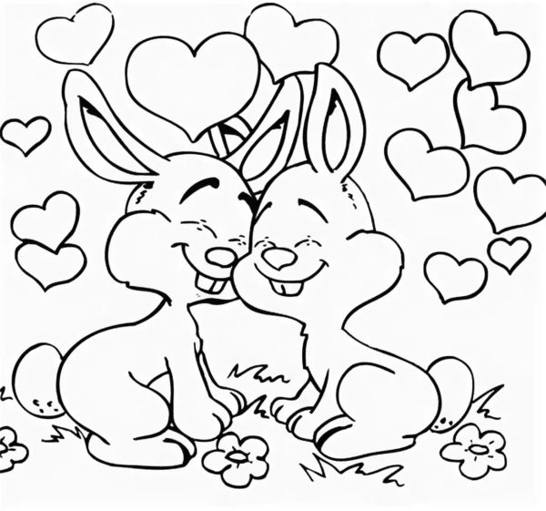 Couple rabbit in love coloring page