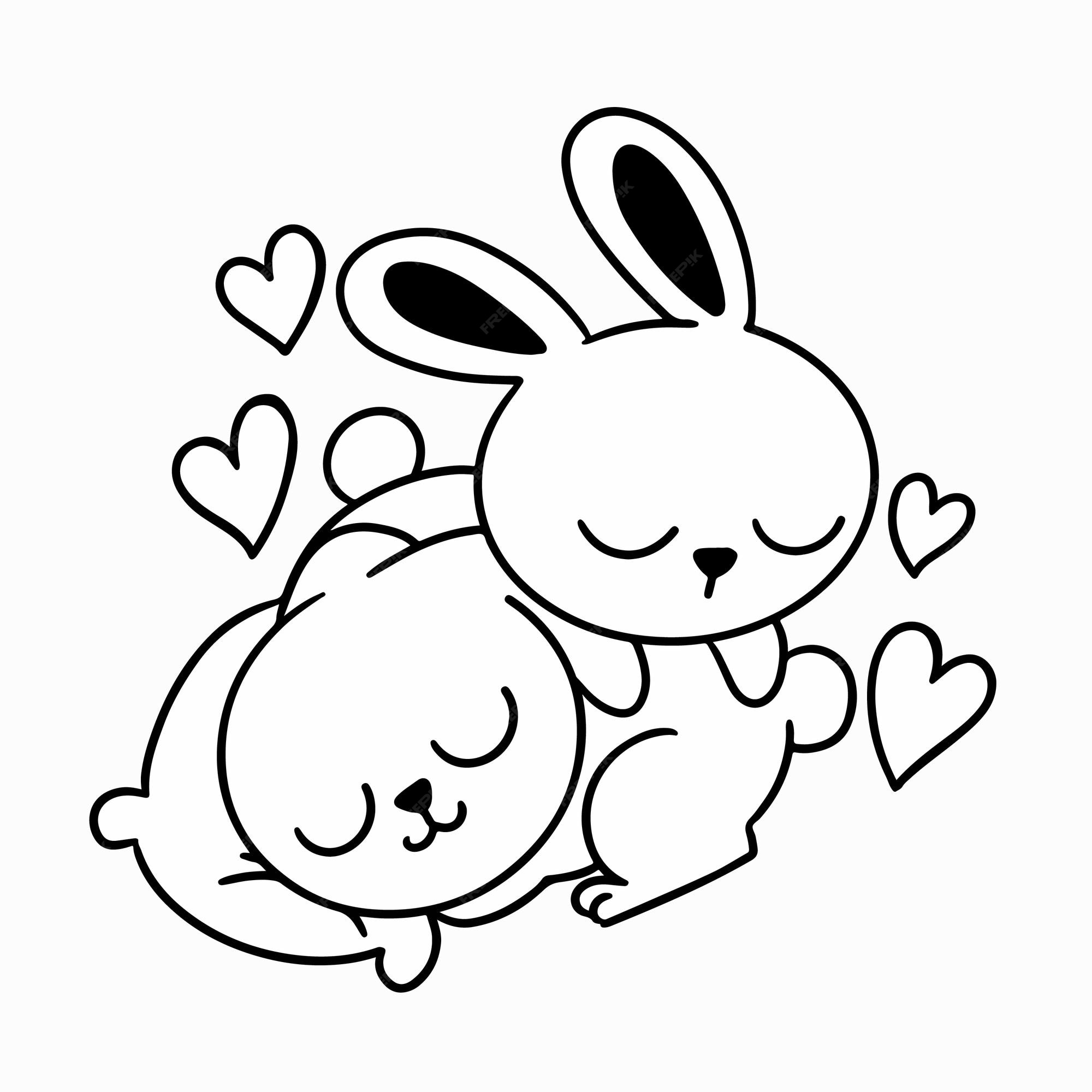 Premium vector adorable little bunny couple napping coloring page doodle vector illustration