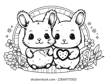 Vector art illustration couple cute rabbit stock vector royalty free