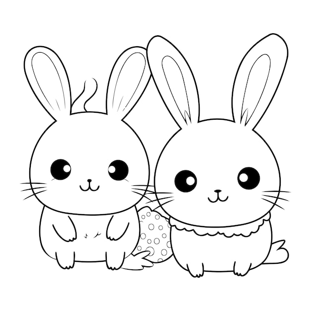 Premium vector cute rabbits couple with egg easter characters vector illustration designicon