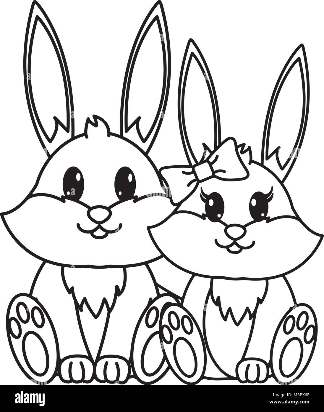 Line rabbit couple cute animal together stock vector image art