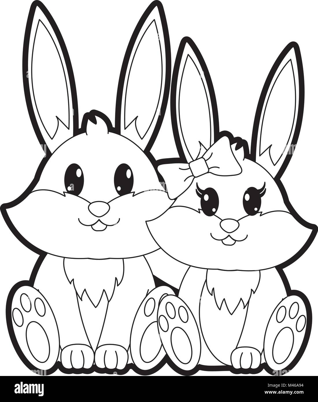 Outline rabbit couple cute animal together stock vector image art