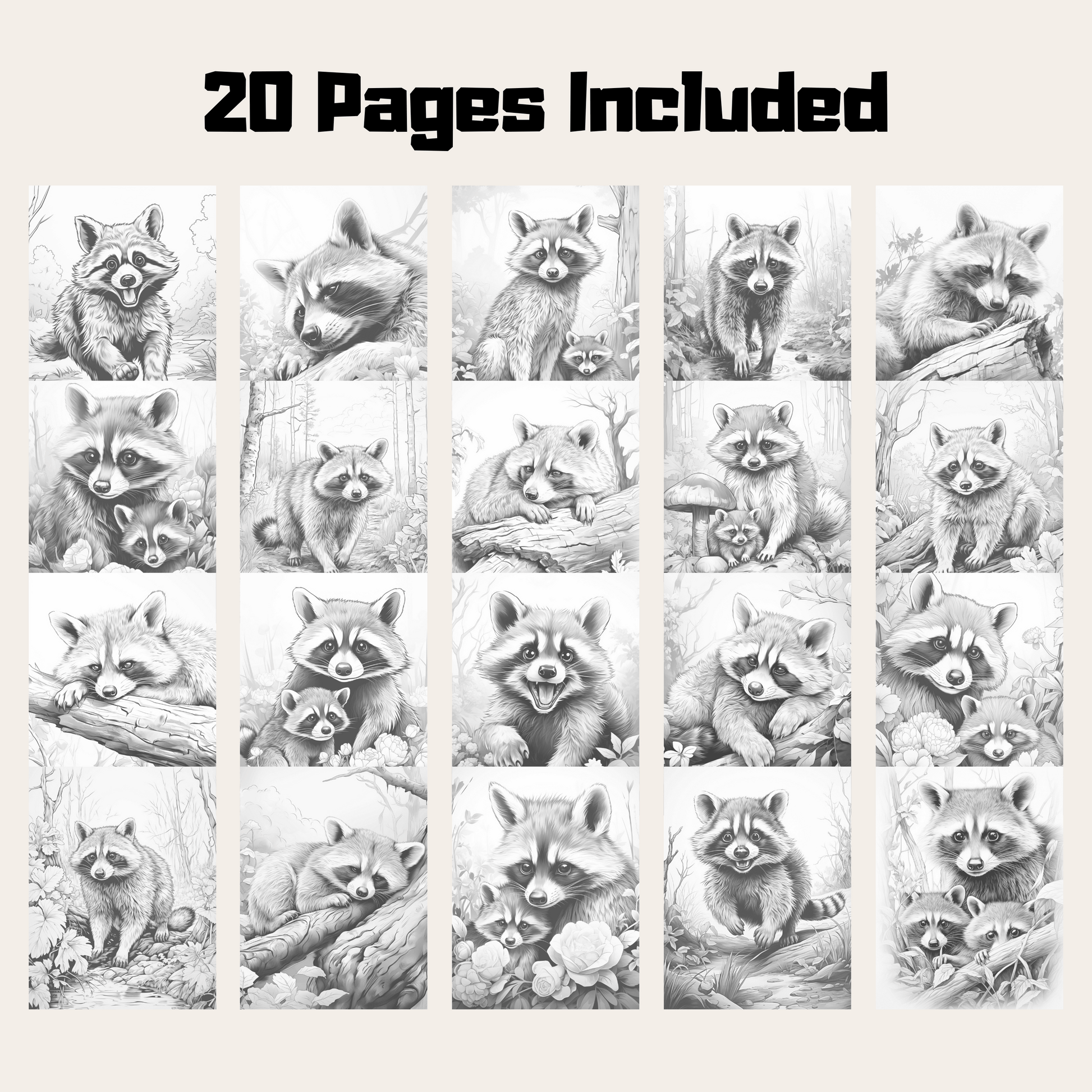 Pages realistic raccoon grayscale coloring book instant download â funny print for you