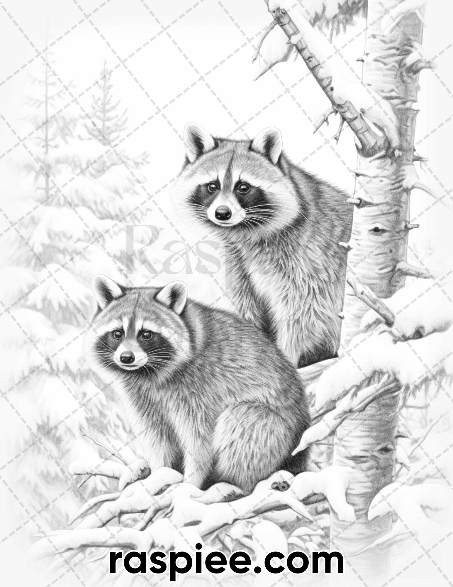 Winter wildlife grayscale coloring pages for adults printable pdf â coloring