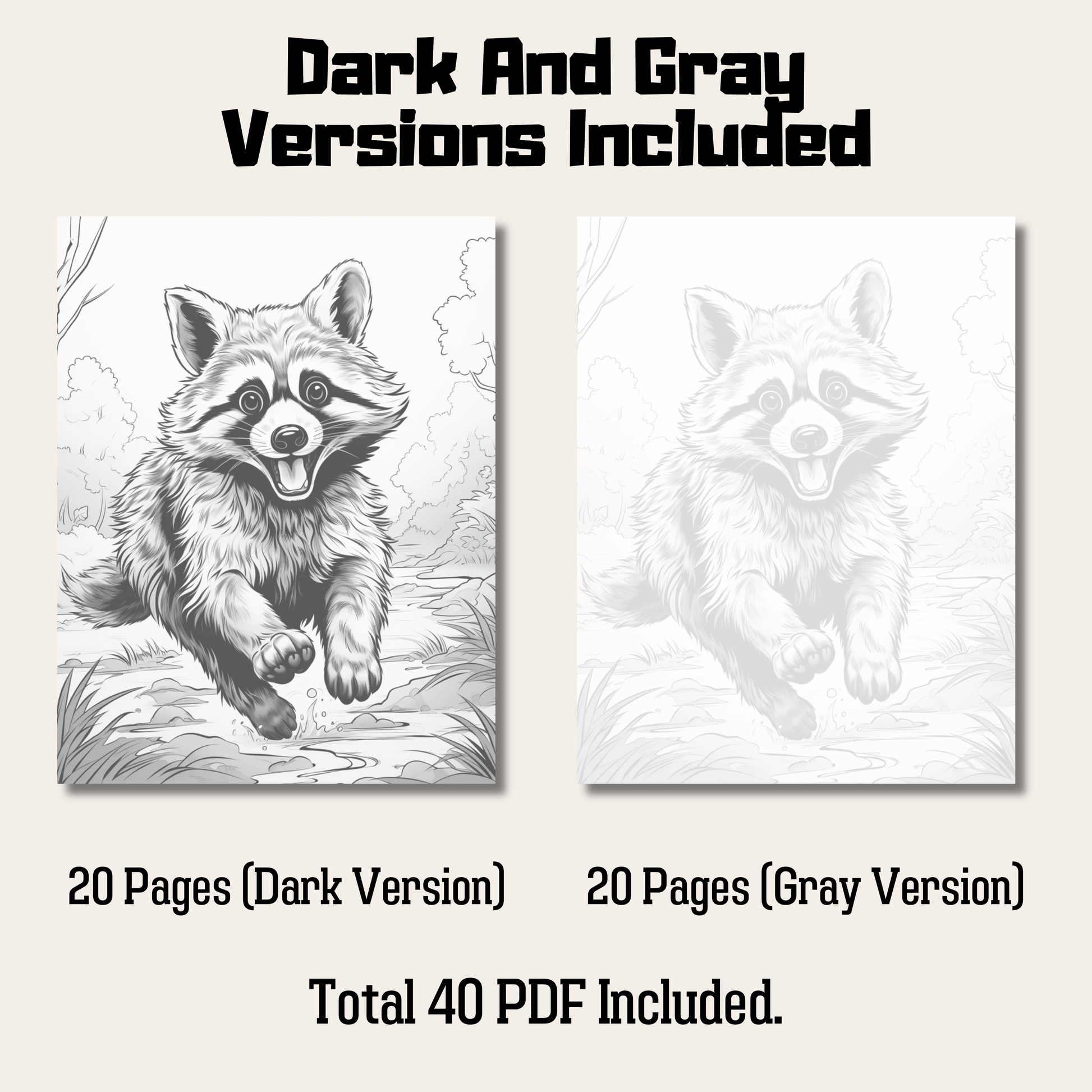 Pages realistic raccoon grayscale coloring book instant download â funny print for you
