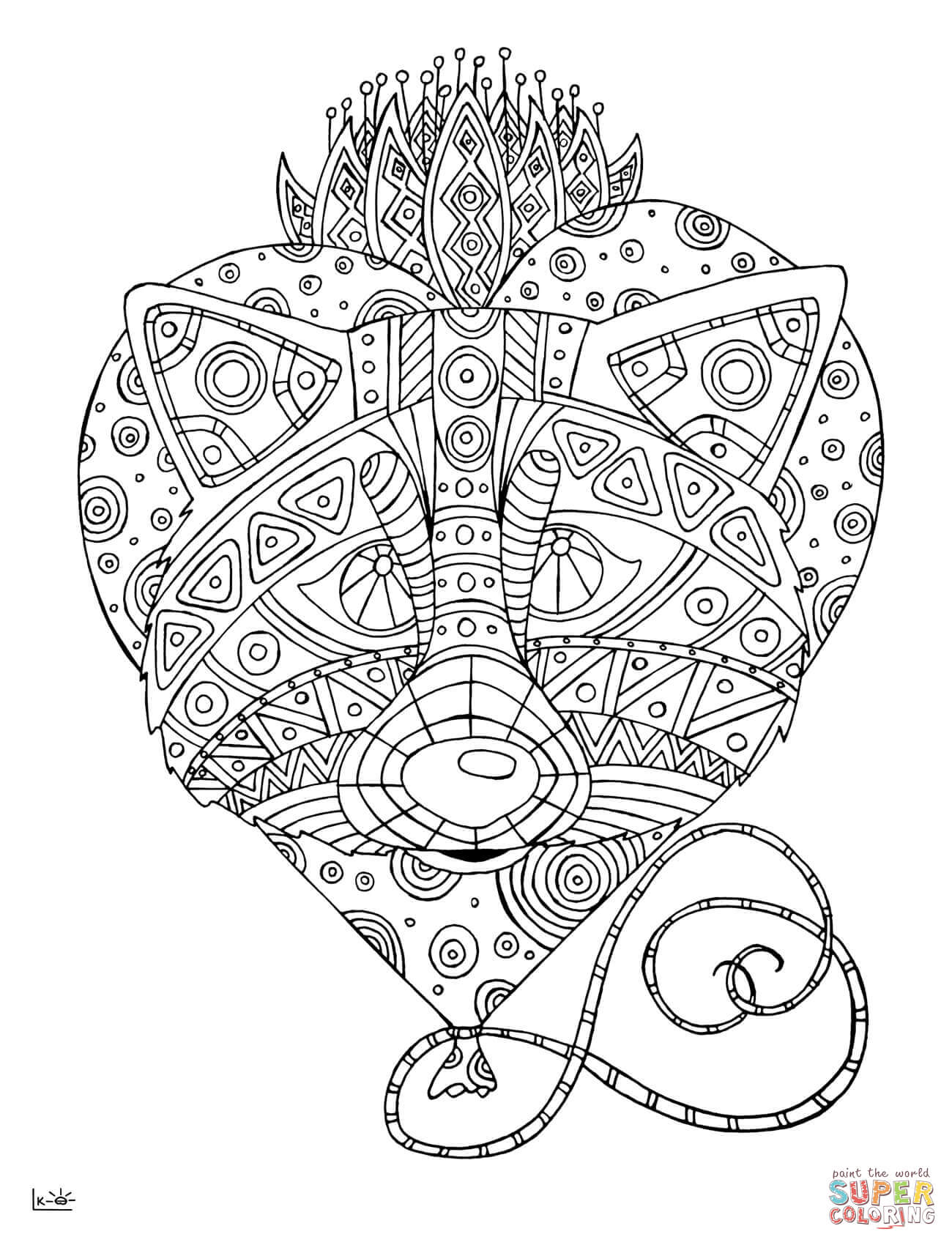 Raccoon with tribal pattern coloring page free printable coloring pages