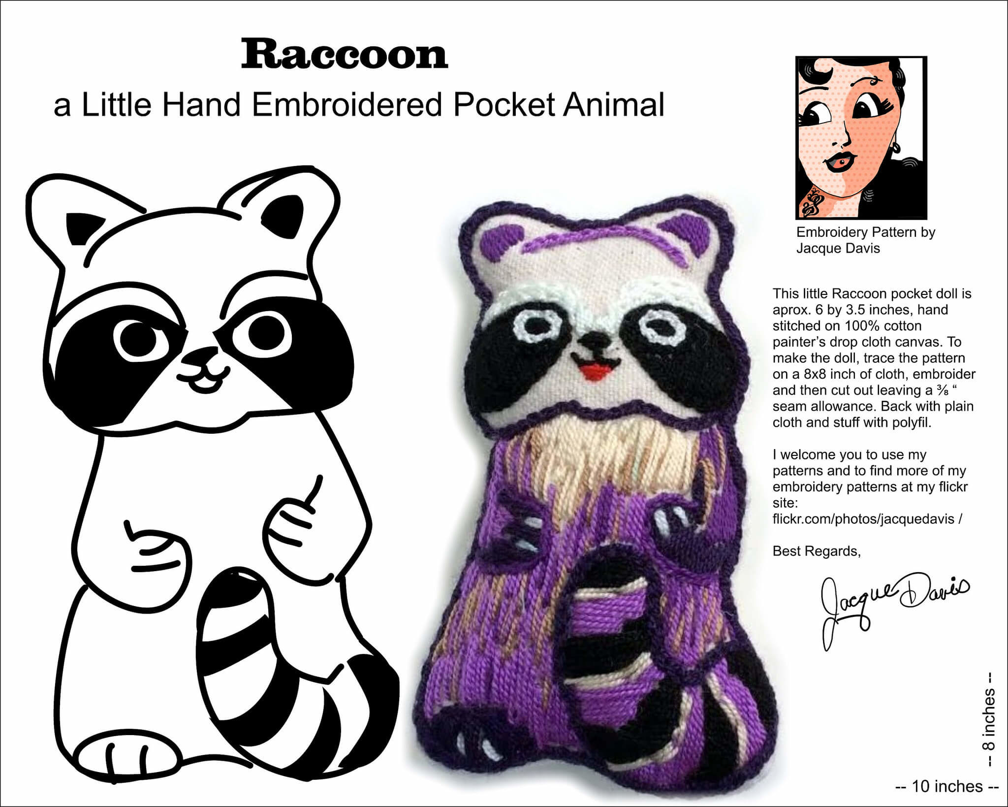 Raccoon embroidery pattern template free printable papercraft templates
