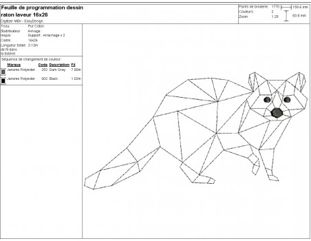 Machine embroidery design raccoon