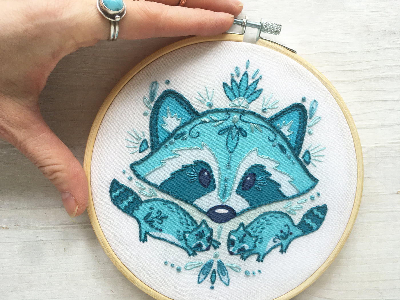 Blue raccoon hand embroidery pattern download â little dear shop