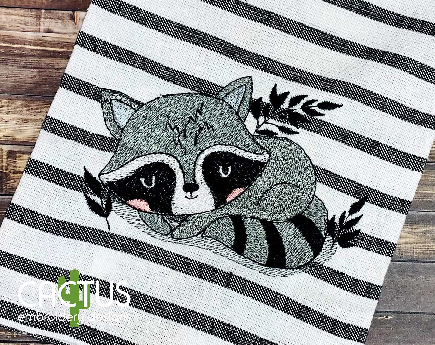 Sleeping raccoon embroidery design â cactus embroidery designs