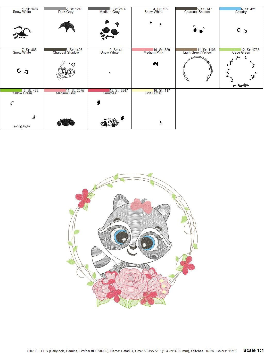 Raccoon embroidery designs