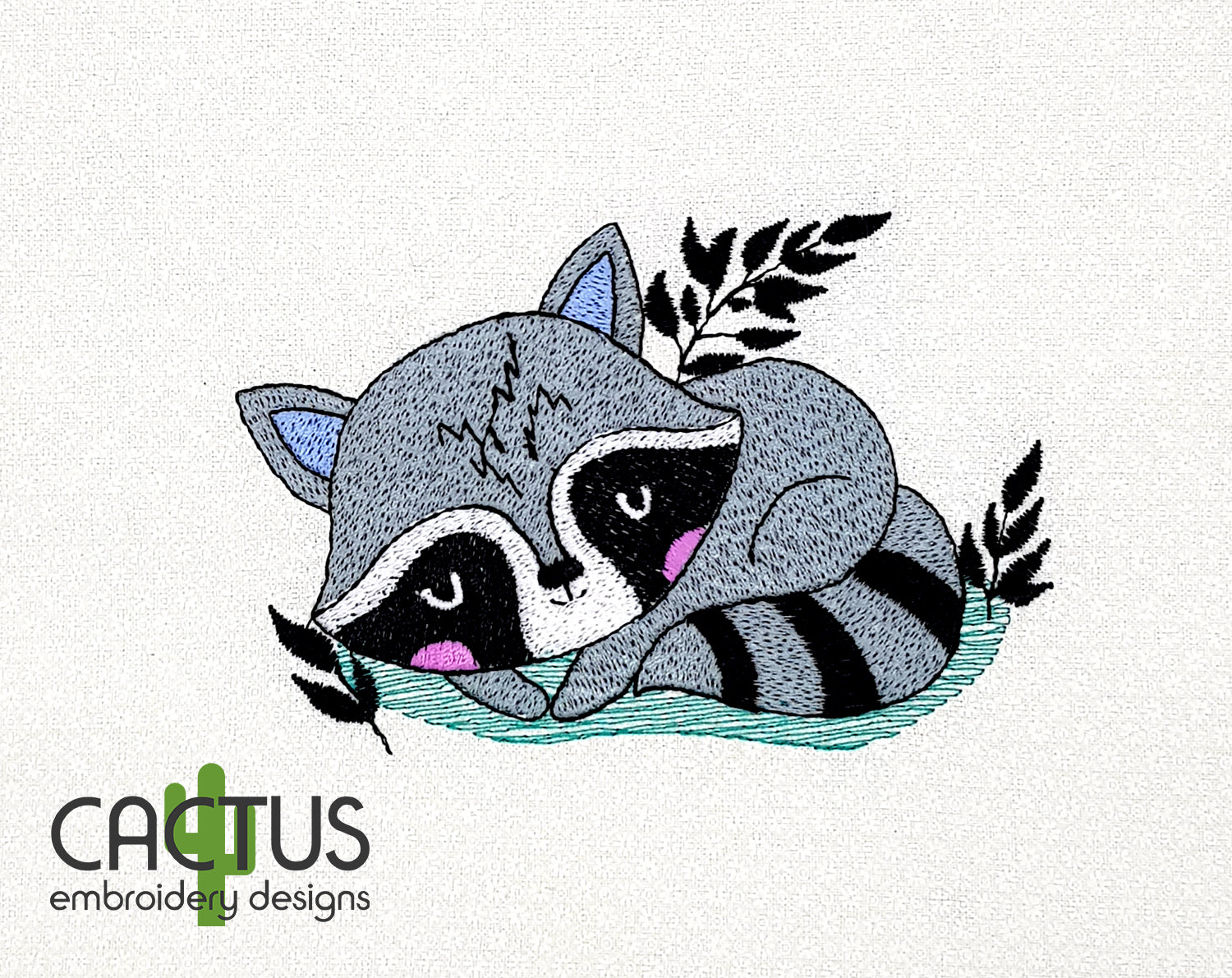 Sleeping raccoon embroidery design â cactus embroidery designs