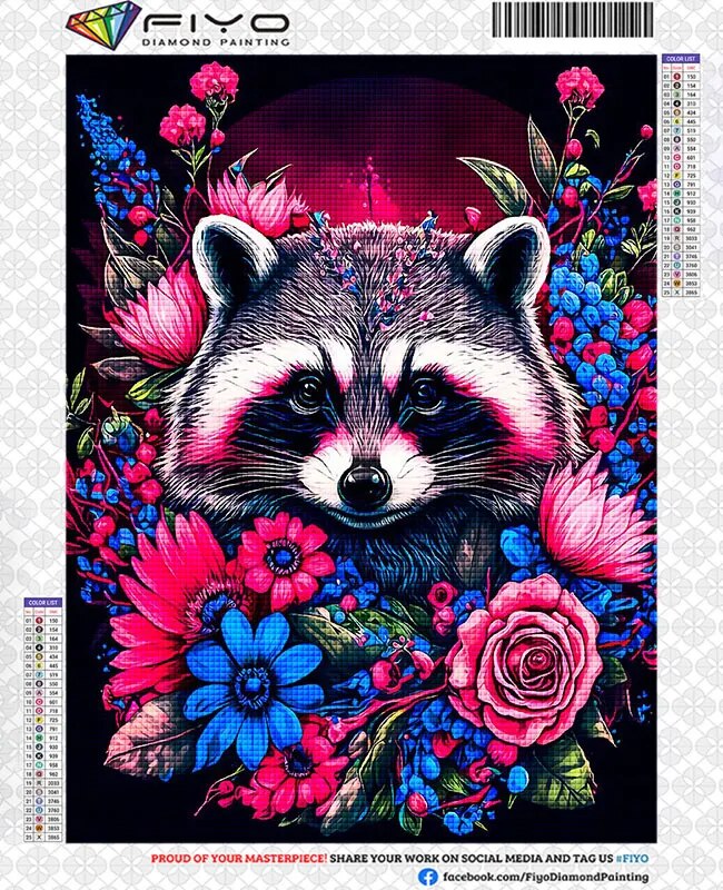 D diy diamond moaic animal raccoon painting flower embroidery et decoration living room cro titch handmade gift cuadro