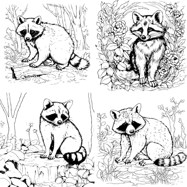 Premium vector raccoon coloring page
